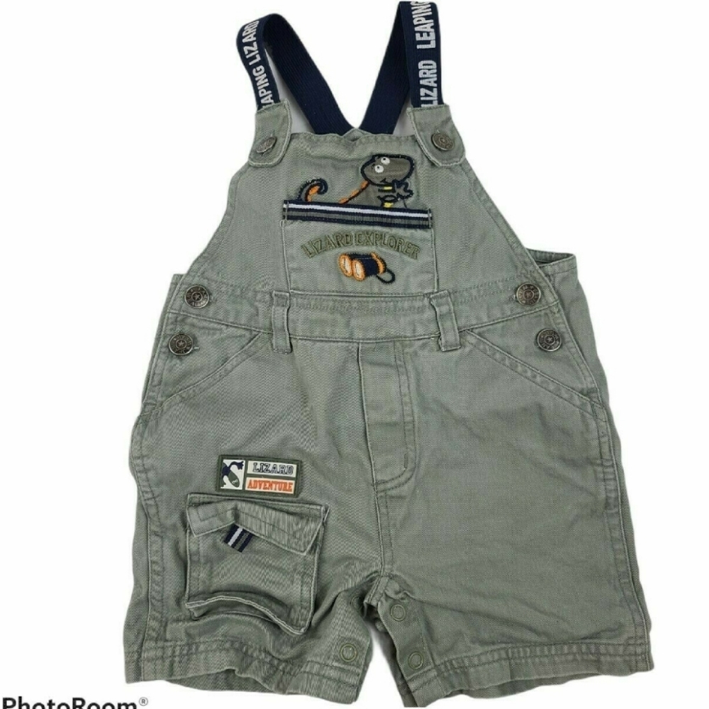 Leaping Lizards Overall Shorts Infant 12M Boys Green Canvas
